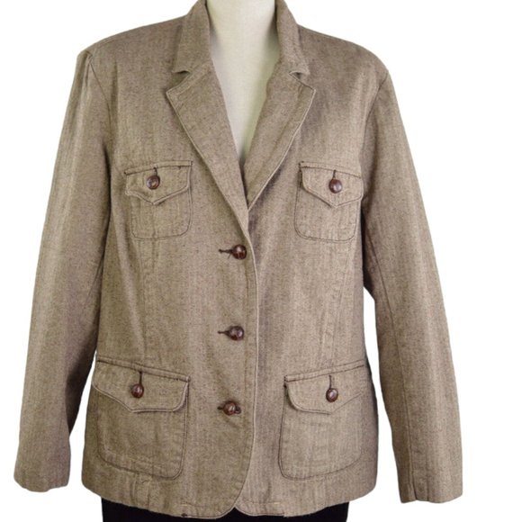Addition Elle Women Plus sz 20 Jacket notched collar elbow patched blazer brown - Picture 1 of 7